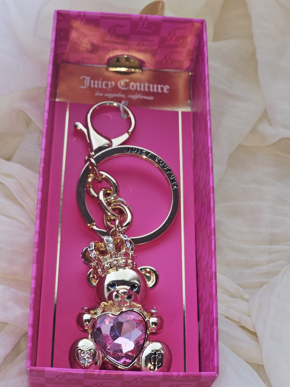 Juicy Couture Pink Crystal Teddy Bear Keychain